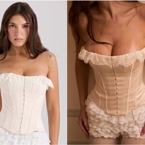 House of CB 'Idella' Cream Satin Lace Trim Corset Top NWOT